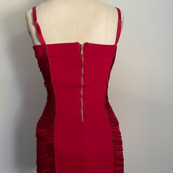 Guess Red Draped Fringe Bodycon Dress - Picture 8 of 13